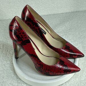 Nine West Heels Womens Sz 7M Red Leopard Print Pointed Toe Stiletto Pumps